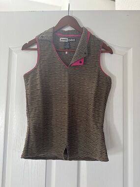jamie sadock Brown Wave-Print Sleeveless Polo Tank with Pink Trim